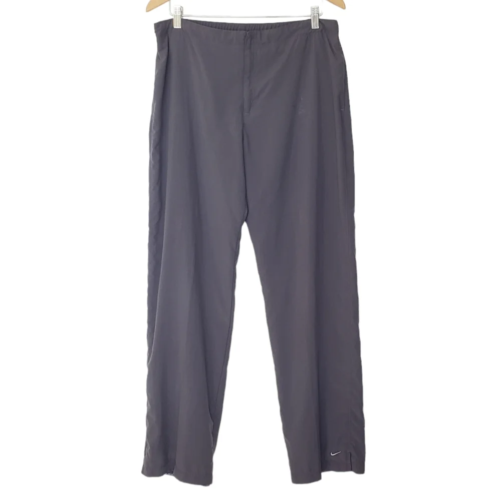 Nike Track Pants Straight Leg Grey Womens Size L Zip & Tie Front Elastic Waist‎